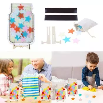 Банка для вознаграждений с 30 жетонами-звездами Таблицы вознаграждений Деревянный держатель и магнитная полоска для детей Таблица вознаграждений за поведение