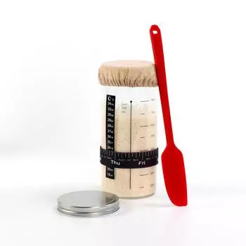 Банка для закваски с лентой для подачи с датой, термометр, скребок для банки для брожения закваски, сшитая тканевая крышка и металлическая крышка 1000ml