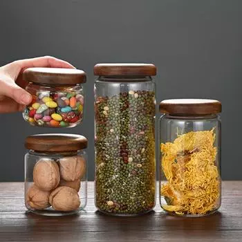 Банка с герметичной крышкой из европейской акации, прозрачная банка для хранения из боросиликатного стекла, кухонные принадлежности, стеклянный контейнер для хранения 900 мл