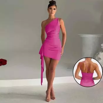 Банкетное атласное французское платье высокой моды на одно плечо с высокой талией и открытой спиной, платье для тостов S