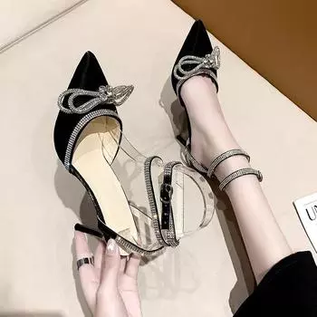 Банкетное платье, белые высокие каблуки, элегантное темпераментное платье, свадебные туфли, стразы, заостренный носок, сексуальные босоножки для женщин 36