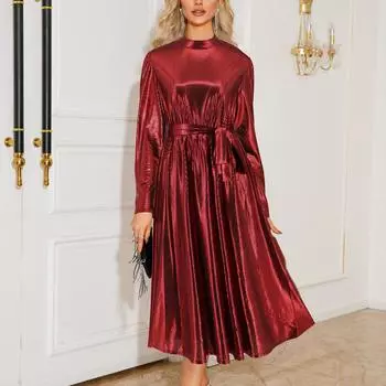 Банкетное платье с длинными рукавами и юбкой S красный