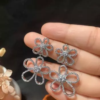 Банкетные блестящие серьги, темпераментный дизайн, солнечные цветы, французские ретро-серьги с кубическим цирконием, полые серьги с цветком для женщин серебряный