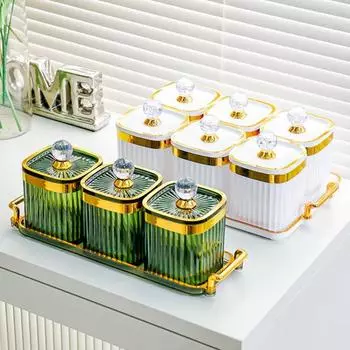 Банки для хранения с герметичной крышкой, без содержания бисфенола А, прозрачный дизайн, орехи, специи 3Grids зелёный