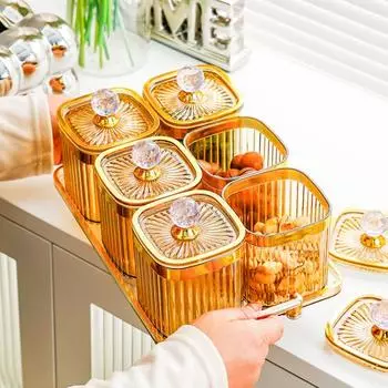 Банки для хранения с герметичной крышкой, пищевые, без BPA, прозрачные, с орехами 3Grids прозрачный