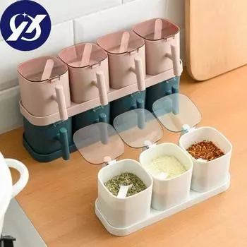 Банки для приправ для соли, приправы, контейнеры для специй, коробки с набором для хранения, ложки A синий