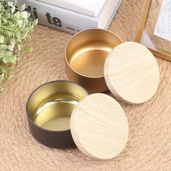 Банки для свечей Коробка для свечей Жестяная банка Крышки из деревянного зерна Контейнеры для косметических горшков чёрный