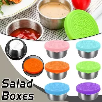 Банки из нержавеющей стали для специй, приправы, контейнеры для соуса с крышками, контейнер для заправки салата на обед, маленькая миска для приправ синий