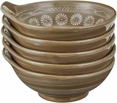 Banko Ware Ginpo Hanamishima Tonsui Set of 5 Small Bowls Diameter Approximately 13 x Height Ladle for Earthenware Pots Microwave and Dishwasher Safe бежевый