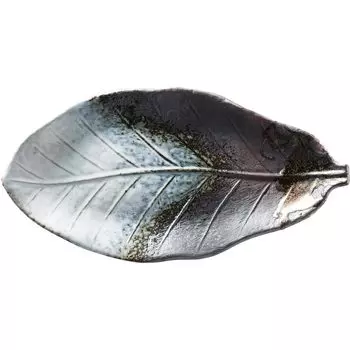 Banko ware Japanese long plate with many magnolia white gold color 18854 tableware, leaves,