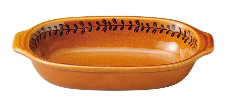 Banko Ware Oven Safe Gratin Dish Leaf Line Candy Diameter Tableware Ceramic Microwave Safe Made in Japan 15973 (Boat Shape) Approx. 20.5cm коричневый