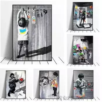 Banksy Graffiti Art Canvas Painting On The Wall Art Posters Prints for Living Room Home Office Decoration Frameless Decor Gifts 21x30cm No Framed