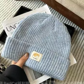 Banlicat 2024 осень-зима белая светло-голубая шерстяная шапка из смеси шерсти женская теплая вязаная шапка мужская с маленьким лицом average size (about 54-62cm) светло-синий