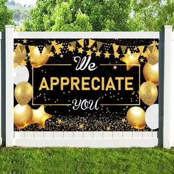 Баннер-баннер «Мы ценим вас» Яркий цветной фон с признательностью сотрудников Ткань для фотографии