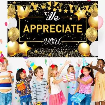 Баннер-баннер «Мы ценим вас» Яркий цветной фон с признательностью сотрудников Ткань для фотографии