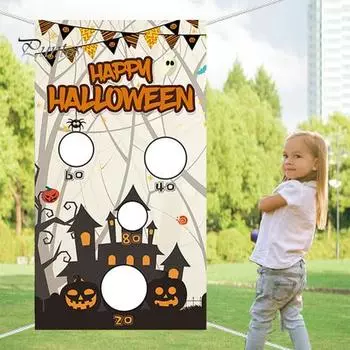 Баннер для игры на Хэллоуин с 3 мешками с фасолью, украшение для карнавальной вечеринки, игры для метания, подвесной баннер, уличный для взрослых, подростков