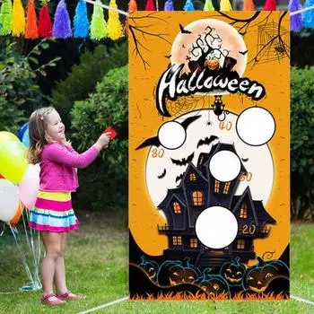 Баннер для игры на Хэллоуин с 3 мешками с фасолью, украшение для карнавальной вечеринки, игры для метания, подвесной баннер, уличный для взрослых, подростков E
