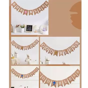 Баннер для крещения ребенка, украшение, благословение, БОГ, льняной флаг, флаг-ласточкин хвост, декор для вечеринки по случаю дня рождения