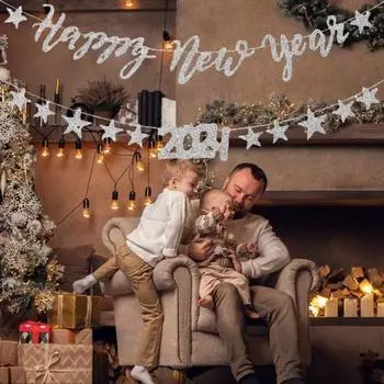 Баннер-флаг 2024, блестящие новогодние буквы, создают атмосферу, блестящие элегантные подвесные украшения для дома или вечеринки серебряный