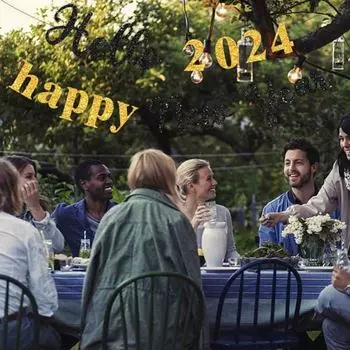 Баннер Флаг С Новым годом Буквы Блестящие Легко повесить Создать атмосферу Яркие украшения для вечеринки Баннер Флаг серебряный