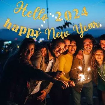 Баннер Флаг С Новым годом Буквы Блестящие Легко повесить Создать атмосферу Яркие украшения для вечеринки Баннер Флаг