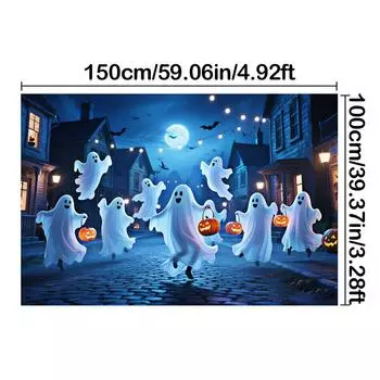 Баннер-фон на Хэллоуин-Элементы Привидения и Джека-Фонаря для вечеринок в помещении/на открытом воздухе,Выпускного,Хэллоуинского декора,Мероприятия 150*100cm/59*39in/5*3ft