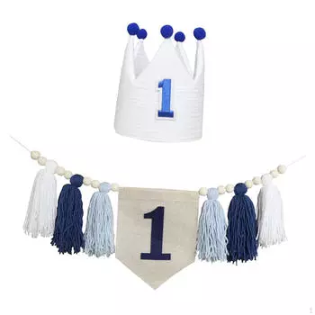 Баннер на первую годовщину детского стульчика, украшение на первый день рождения, деревянная жемчужная кисточка для синий