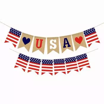 Баннер Патриотические украшения Красный Синий Белый США Американский Флаг Джутовый Флаг Баннер На День Независимости День Труда Военные События США One Size синий