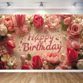 Баннер «С днем рождения» Украшение вечеринки по случаю дня рождения Фон Цветочная тематика Флажки Украшения для вечеринки по случаю годовщины 180x110cm