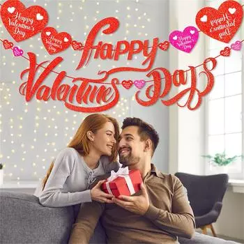 Баннер «С Днем Святого Валентина», красные блестящие украшения на День Святого Валентина, гирлянды на День Святого Валентина, реквизит для фотосессий ко Дню Святого Валентина, украшения в виде сердец One Size