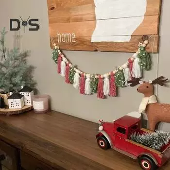 Баннер с кисточками в стиле бохо, 6 футов, рождественская гирлянда с кисточками и деревянными бусинами, настенный декор, баннер с кисточками для праздничной вечеринки, свадебной фотографии, украшения A