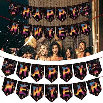 Баннеры на Новый год и в канун Нового года, праздничные украшения, подвесные украшения One Size чёрный