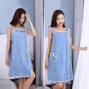 Банное полотенце, домашнее женское носимое обертывание, впитывающее воду для взрослых, чистый хлопок, юбка для сухих волос, длинный стильный моющийся халат для ванной комнаты one size синий