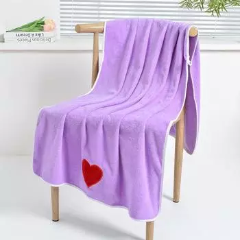 Банное полотенце из кораллового флиса с вышитым персиковым сердечком для взрослых, впитывает воду для купания, мягкое и не линяет 70X140cm