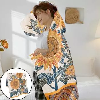 Банное полотенце, летнее хлопковое быстросохнущее мягкое впитывающее многофункциональное полотенце с изысканным принтом, товары для дома 150CM Sunflower