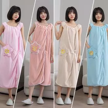 Банное полотенце, подходящее для домашнего использования женщинами, завернутое, быстросохнущее, впитывающее, не линяет, банная юбка, не из чистого хлопка, в стиле халата 140*100cm фиолетовый