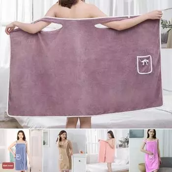 Банное полотенце, регулируемая застежка на пуговицы, мягкий коралловый флис, водопоглощающий халат унисекс, карманный халат, халат для душа, спа-халат, без рукавов L светло-фиолетовый