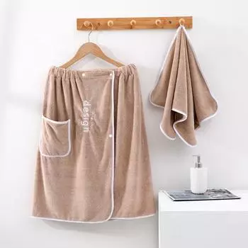 Банное полотенце Yousheng Coral Velvet с карманом, впитывающее, с надписью, цветным дизайном, с планкой на пуговицах, банное полотенце серый