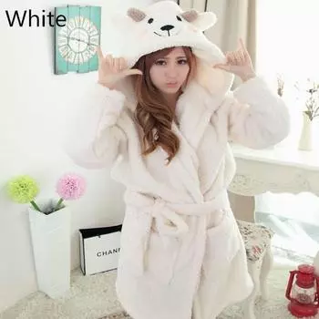 Банный халат с капюшоном, женский халат, теплый халат, коралловый женский халат S белый