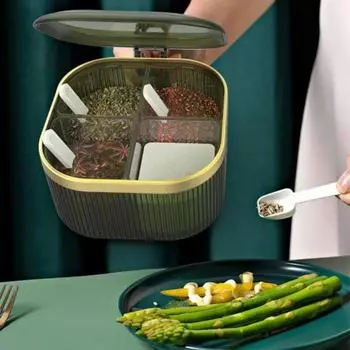 Баночка для специй 4 решетки Соль Перец Бытовая кухня 4 решетки Сахар Соль Глютамат натрия Кухня Бытовая кухонная утварь зелёный