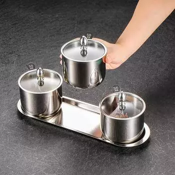 Баночка для специй из нержавеющей стали 304 со стеклянной крышкой, набор солонок, приправ, сахар, перец, бутылочки, бак, бытовой шейкер