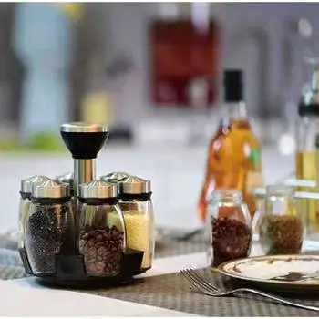 Баночка для специй, набор контейнеров для приправ, кухонный ящик для хранения приправ, стеклянный контейнер для хранения, вращающийся на 360 °, подставка для специй, кухонная готовка