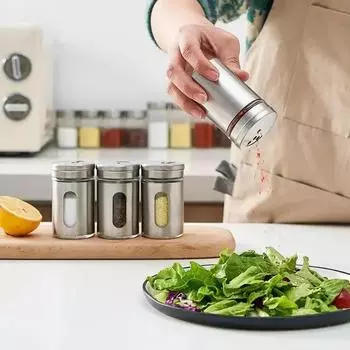 Баночки для специй из нержавеющей стали, стеклянные солонки и перечницы, бутылочки для разбрасывания соли, сахара, ящик для хранения приправ