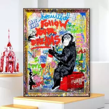 Bansky Art Follow Your Deams Cavnas Картина Граффити Плакаты Комната Стена Искусства Картина Маслом Эстамп Абстрактное Украшение Дома 21cm30cm NoFrame