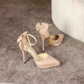 Бант черный премиум водонепроницаемый стол однословная пряжка с очень высоким каблуком полые красивые босоножки женские тонкий каблук 12 см 34