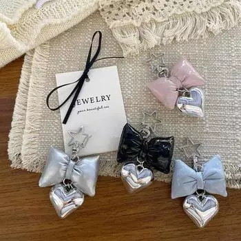 Бант для телефона, шнурок, бант, кулон в виде сердца, сумка, брелок для телефона, портативный аксессуар для женщин серебряный