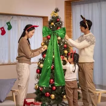 Бант для украшения елки из атласной ленты с зажимом, большой, очень длинный кирпич красный