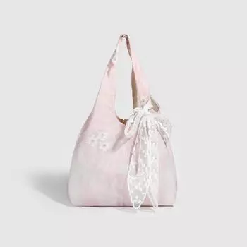 Бант Художественное кружево одно плечо Фея Высокий внешний вид Уровень Большая вместимость Холщовая сумка Сумка-тоут Сумка-тоут розовый