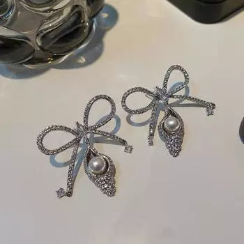 Бант, инкрустированный жемчугом Conch, модный, легкий, роскошный, высокий, преувеличенный серебряный