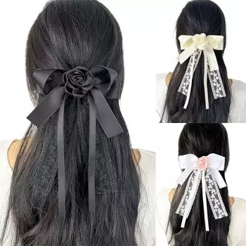 Бант из ленты, элегантный стиль 2000-х годов, заколка-бант, заколка для волос в стиле милой девушки, большой бант в стиле феи и розы, балетный кор чёрный